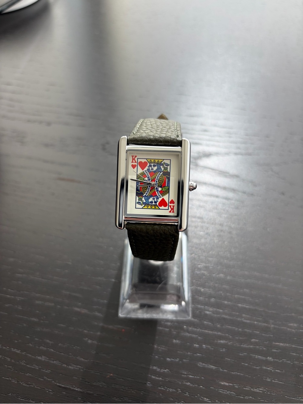 King of Hearts Card Face Watch with Olive Green Strap